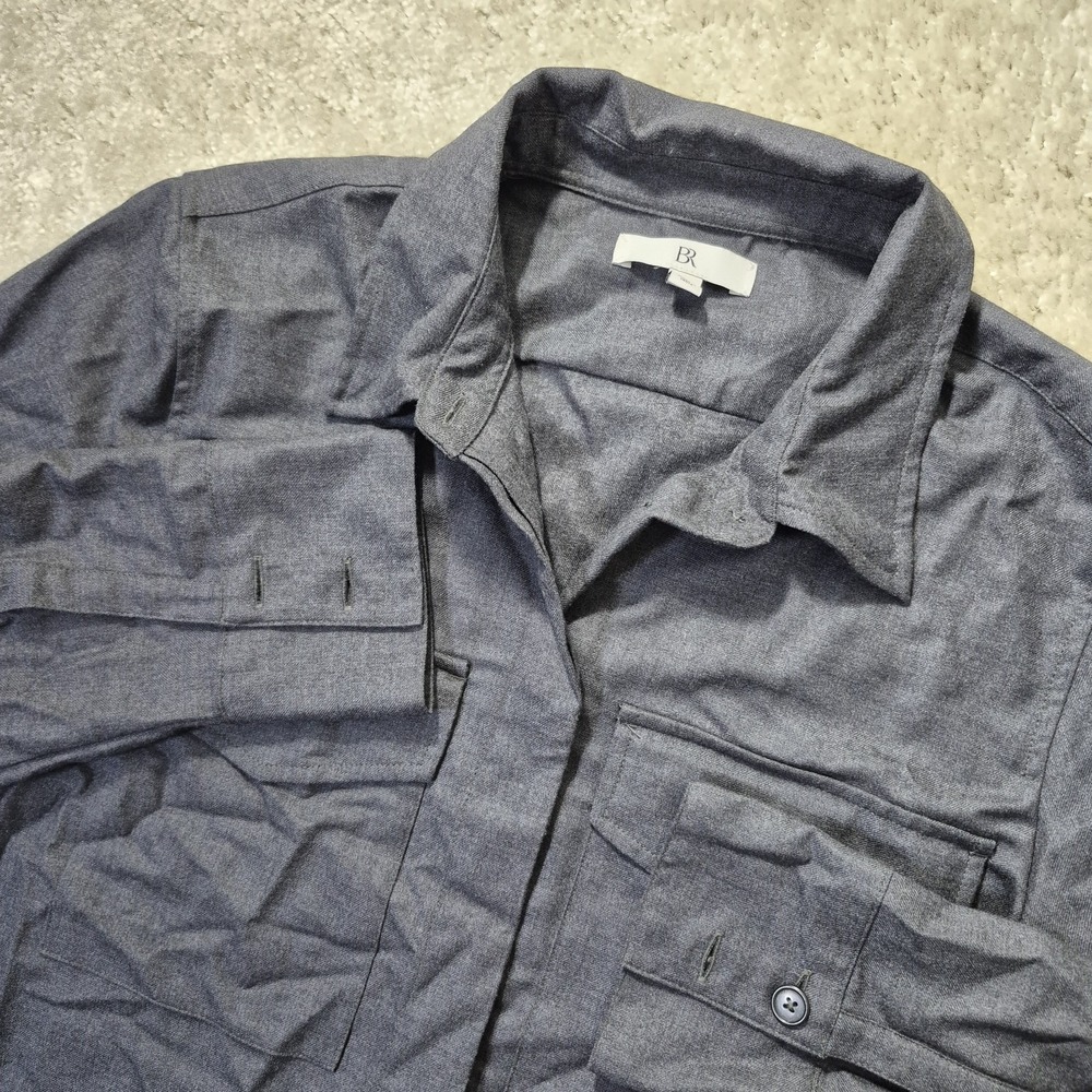 Banana Republic Wool Top Womens Large Gray Button Up Tunic Minimal Career Mature